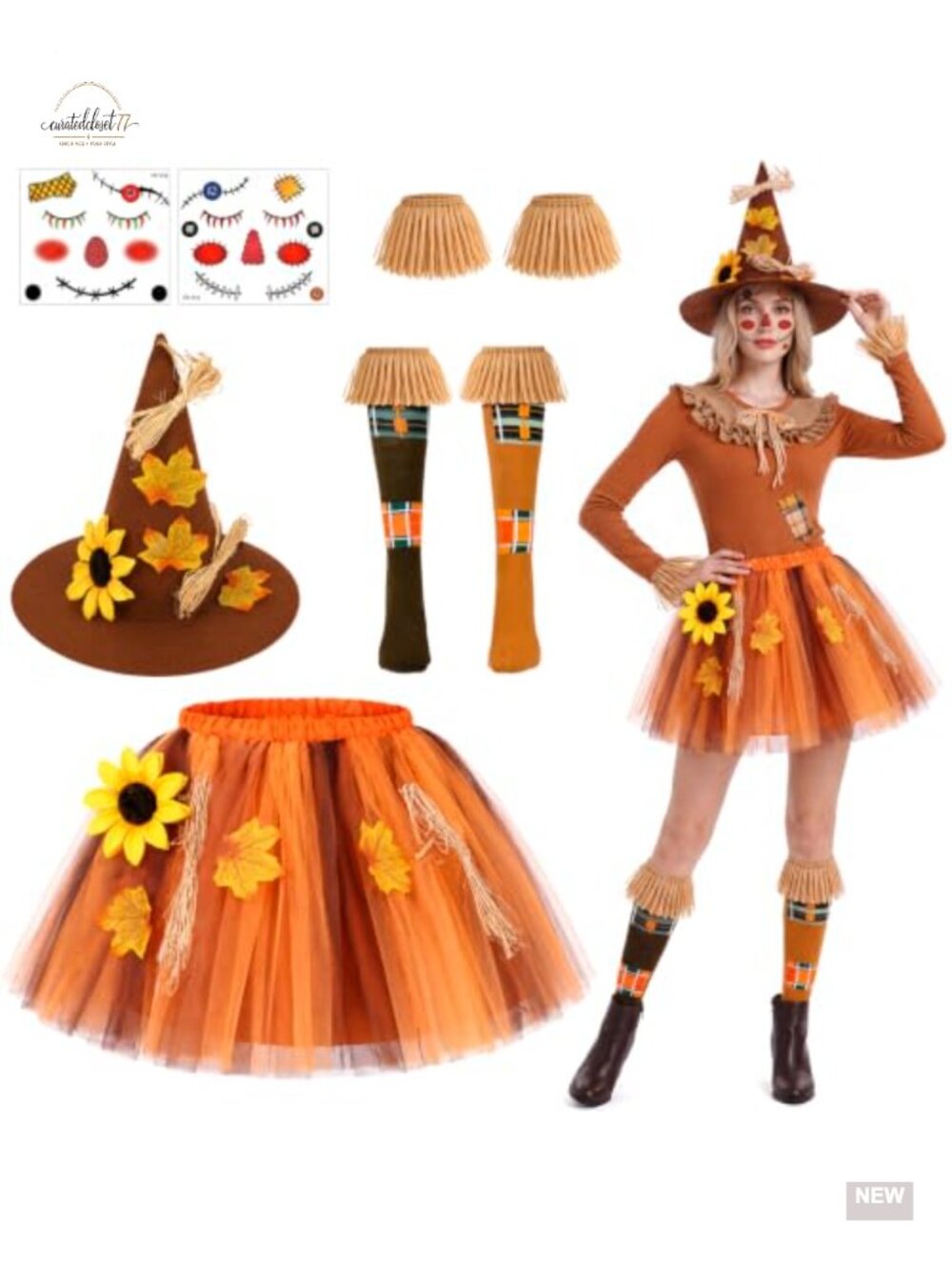 Scarecrow Costume Set Sunflower Raffia Accessories Halloween Women